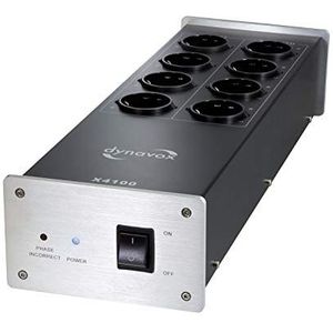 Dynavox X4100S Netfilter HiFi meervoudige stekkerdoos 8 stopcontacten met LED-display voor een correcte positie, Zilver