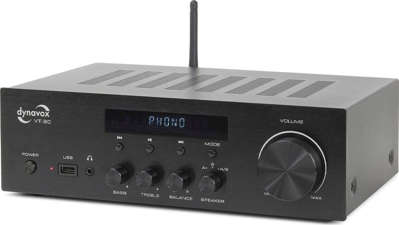 Dynavox VT-90 versterker met Phono en Bluetooth ingang en A+B schakeling - Zwart