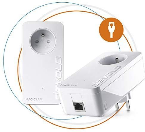 devolo Magic 2 LAN Starter Kit: 2x Adapters, Gigogne stekker (2400 Mbit/s, 1x Gigabit Ethernet), ideaal voor thuiswerk, gaming, streaming, Frans stopcontact