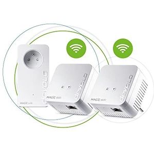 devolo Magic 1 Wifi 4 (n) Mini Multiroom Kit: 3x WiFi CPL Adapters, Uitschuifbaar stopcontact (1200 Mbps, 3x Fast Ethernet-poorten), ideaal voor thuiswerken en streamen, Franse stekker