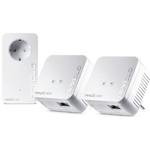 Devolo - Magic netwerkadapter 1 WiFi Mini Multiroom Kit (2 x Magic 1 WiFi Mini, 1 x Magic 2 Lan), Ethernet, Powerline, 1200 MB/s, wit