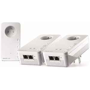 devolo Magic 2 WiFi 5 (ac) Multiroom Kit: 3x WiFi CPL Adapters, Gigogne stopcontact (2400 Mbps, 5x Gigabit Ethernet-poorten) ideaal voor thuiswerken en streamen, Franse stekker