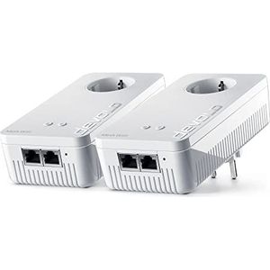 Devolo Mesh WiFi 2-1200 WiFi AC Starter Kit: 2 WiFi-adapters voor draadloos netwerk, ideaal voor streaming (1200 Mbit/s, Triband System, 2 x 2 Gigabit LAN-poorten).