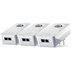 Devolo Mesh WiFi 2-1200 WiFi AC Multiroom Kit: 3 WiFi-adapters voor netwerken zonder netwerk, ideaal voor streaming (1200 Mbit/s, triband systeem, 3 x 2 Gigabit LAN-poorten), wit