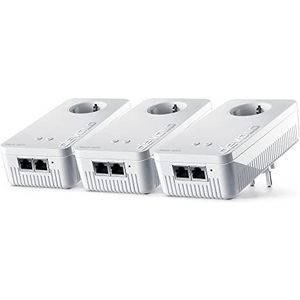 Devolo Mesh WLAN 2 – 1200 WiFi ac Multiroom Kit: 3 WiFi-adapters voor ruimtelijke netwerk-WLAN, ideaal voor streaming (1200 Mbit/s, Tri-Band-systeem, 3x2 Gigabit LAN-aansluitingen), wit, 8794