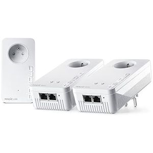 devolo Magic 2 WiFi 6 (ax) Multiroom Set: 3 x WLAN-adapter CPL, Gigogne-aansluiting (2400 Mbits, mesh, 5 x Gigabit Ethernet-poorten) ideaal voor telework en streaming, Frans stopcontact