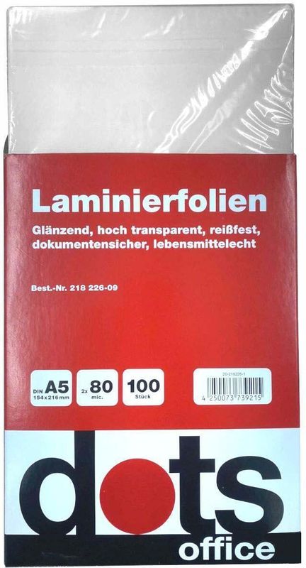100 dots Laminierfolien glänzend für A5 80 micron