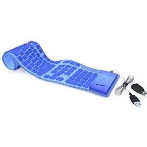 KeySonic ACK-109BL (DE) bekabeld siliconen toetsenbord (USB PS/2-combo) in full-size lay-out, water- en stofdicht (blauw)