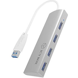 Icy Box IB-AC6401 4-voudige USB 3.0 hub met geïntegreerde USB-kabel en aluminium behuizing, zilver