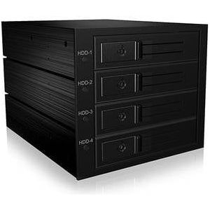 ICY BOX Wechselrahmen Backplane für Festplatten, 4x 3,5 Zoll in 3x 5,25 Zoll Schacht, SATA, Lüfter, Metall, Schwarz