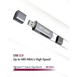 ICY BOX Externe geheugenkaartlezer USB-C, USB 3.2 Gen 1 (USB 3.0), Micro-USB 2.0 Antraciet