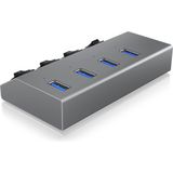ICY BOX IB-Hub1405 4-voudige USB 3.0 hub en lader, aan-/uitschakelaar voor elke poort, voeding (5V/4A), aluminium, laadstandaard BC 1.2, grijs