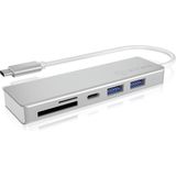 ICY BOX 3-voudige USB-C hub en kaartlezer voor SD en microSD, 3x USB 3.0, USB 3.0-aansluiting, aluminium, geïntegreerde kabel, zilver/wit