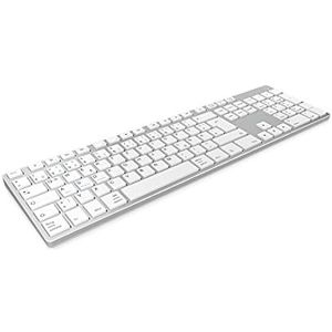 Keysonic 60395 draadloos bluetooth-toetsenbord van aluminium voor Mac, Windows, Android, tablet en PC, accu, multi-channel, zilver/wit