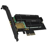ICY BOX IB-PCI215M2-HSL PCI Express x4 kaartadapter voor 1 x M.2 PCIe (NVMe) SSD M Key & 1x M.2 SATA III (6 Gbps) SSD B-Key (2242, 2260, 2280, 22110) met koeler, hoog + laag profiel, zwart