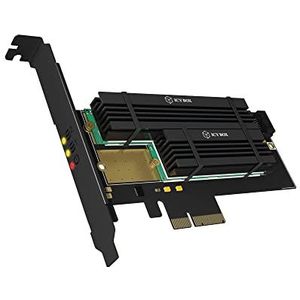 ICY BOX IB-PCI215M2-HSL PCI Express x4 kaartadapter voor 1 x M.2 PCIe (NVMe) SSD M Key & 1x M.2 SATA III (6 Gbps) SSD B-Key (2242, 2260, 2280, 22110) met koeler, hoog + laag profiel, zwart