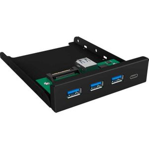 ICY BOX 60432 USB 3 frontpaneel, 1 USB-C-poort, 3 USB-A-poorten, 3,5 inch binnen, metaal, zwart