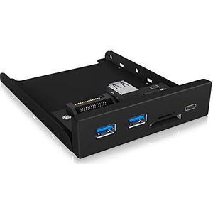 ICY BOX USB 3.0 frontpaneel, 1x USB-C, 2x USB-A, SD en microSD kaartlezer, 3,5 inch intern metaal, zwart