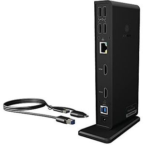 ICY BOX USB 3.0 en USB-C laptop docking station, displaylink, dock met twee video-uitgangen (2 x HDMI) voor laptop (gigabit ethernet, 6 USB 3.0-poorten), IB-DK2251AC