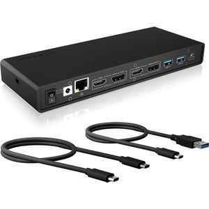 ICY BOX USB-C dockingstation (14 in 1) voor 2 monitoren (2 x HDMI en 2 x DP), 5K 30Hz | 4K 60Hz, 6 USB 3.0 hub, 65W Power Delivery, Gigabit Ethernet, audio, IB-DK2245AC