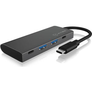 ICY BOX USB-C Multiport Hub 4 Poorten - Antraciet Zwart