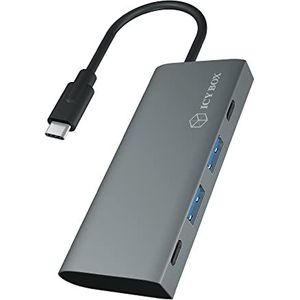 ICY BOX USB Hub 3.1 Gen 2 met 4 USB-poorten, USB 3.1 Gen2 10 Gbit/s, USB-C verbinding, geïntegreerde kabel, Antraciet, Aluminium, IB-HUB1428-C31