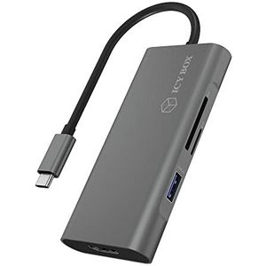 ICY BOX USB-C Dock met HDMI 4K, Power Delivery 100 Watt, SD-kaartlezer, 4x USB 3.0, aluminium, antraciet