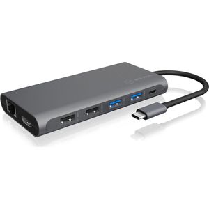 ICY BOX IB-DK4050-CPD USB-C Dock met 2 HDMI, 1 DP 1.4, 100 W Power Delivery, USB 3.0, kaartlezer, LAN, Aluminium