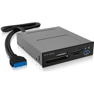 ICY BOX USB Frontpaneel met kaartlezer, intern, installatie in 3,5 inch sleuf (Floppy), USB 3.0, SD, microSD, CF, MS, kunststof, IB-872-i3