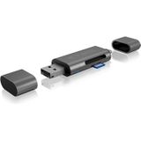 ICY BOX SD-kaartlezer met USB 3.0 voor SD & Micro-SD, 3 USB-connectoren (USB-C, USB-A, Micro-USB), OTG, Aluminium, IB-CR201-C3