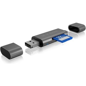 ICY BOX SD-kaartlezer met USB 3.0 voor SD & Micro-SD, 3 USB-connectoren (USB-C, USB-A, Micro-USB), OTG, Aluminium, IB-CR201-C3