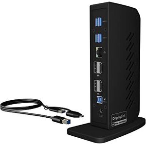 ICY BOX USB 3.0 & USB-C DisplayLink Docking Station met 4K HDMI of DP (dubbel of dubbel), 6-weg USB-hub, LAN, Audio, Zwart.