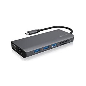 ICY BOX USB-C Docking Station (12-in-1) voor 3 monitoren (2x HDMI & 1 x VGA), 4-voudige USB 3.0 HUB, 100 W Power Delivery, Gigabit Ethernet, kaartlezer, IB-DK4070-CPD
