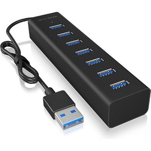 ICY BOX 7-poorts USB-hub met 7X USB 3.0 (Type-A) aansluitingen, geïntegreerde kabel, aluminium, zwart