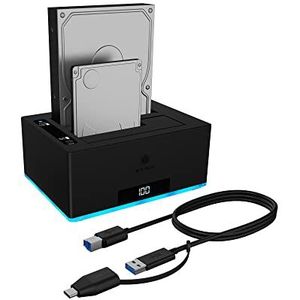 CY BOX USB 3.0 2-voudig dockingstation voor harde schijf voor 2,5"" en 3,5"" SATA HDD/SSD, RGB, offline kloonfunctie, USB-C & USB-A, UASP, zwart