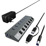 RaidSonic IB-HUB1701-C3 (USB-C, 7 Havens), Docking station + USB-hub, Grijs