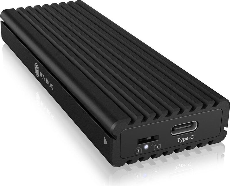 ICY BOX M.2 NVMe and SATA SSD Enclosure USB 3.1 (Gen2 10Gbps) Tool-Free USB-C to USB-C Combo Cable with Type A Adapter PCIe M Key Write Protector Black
