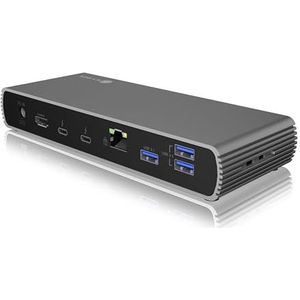 ICY BOX Thunderbolt 4 Docking Station (10-in-1) voor 2 monitoren (4K 60Hz) / 1 monitor (8K 30Hz), 2x TB4-poorten (40Gbit/s), 4x USB 3.1, USB-C, 1x HDMI, 96W PD Laptop/Mac, Ethernet, IB-DK8801-TB4