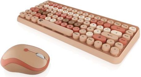 KeySonic KSKM-5200M-RF toetsenbord Inclusief muis Kantoor RF Draadloos QWERTZ Duits Beige, Bruin, Roze