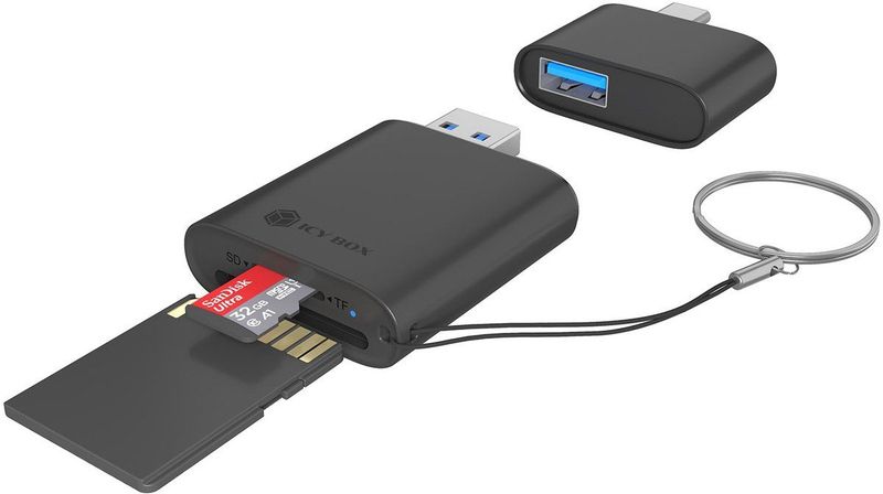 Icy Box - IB-CR204-CU3 - Geheugenkaartlezer - Zwart - USB-C 3.2 Gen 1