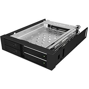 ICY BOX Dual HDD & SSD Wechselrahmen, 2x 2,5 Zoll in 1x 3,5 Zoll Schacht mit Fronttür, SATA, Metall, Schwarz