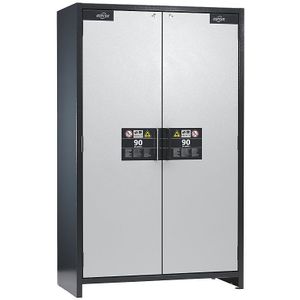 asecos Brandveilige industriële kast voor gevaarlijke stoffen type 90, h x b x d = 1955 x 1200 x 615 mm, 2 deuren, lichtgrijs