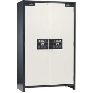 asecos Brandveilige industriële kast voor gevaarlijke stoffen type 90, h x b x d = 1955 x 1200 x 615 mm, 2 deuren, zuiver wit
