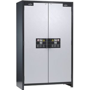 asecos Brandveilige industriële kast voor gevaarlijke stoffen type 90, h x b x d = 1955 x 1200 x 615 mm, 2 deuren, wit aluminium
