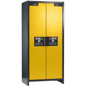 asecos Brandveilige industriële kast voor gevaarlijke stoffen type 90, h x b x d = 1955 x 900 x 615 mm, 2 deuren, goudgeel