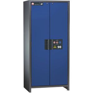 asecos Brandveilige industriële kast voor gevaarlijke stoffen type 90, h x b x d = 1955 x 900 x 615 mm, 2 deuren, gentiaanblauw