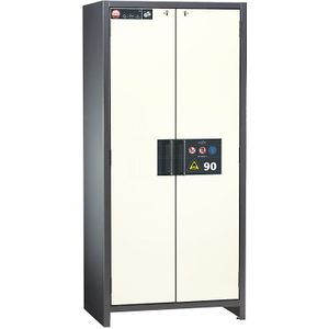 asecos Brandveilige industriële kast voor gevaarlijke stoffen type 90, h x b x d = 1955 x 900 x 615 mm, 2 deuren, zuiver wit