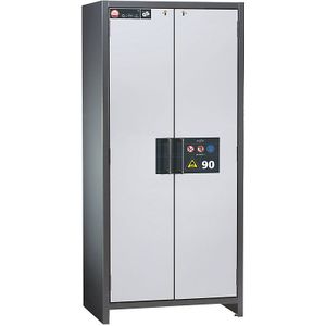 asecos Brandveilige industriële kast voor gevaarlijke stoffen type 90, h x b x d = 1955 x 900 x 615 mm, 2 deuren, wit aluminium