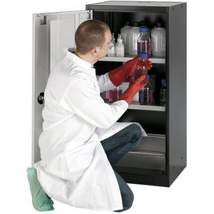 asecos Chemicaliënkast voor laboratorium, 1 deur, halfhoog, 2 legborden, met zichtvenster, grijs