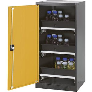 asecos Chemicaliënkast voor laboratorium, 1 deur, halfhoog, 3 uitschuifbare legborden, zonder zichtvenster, geel